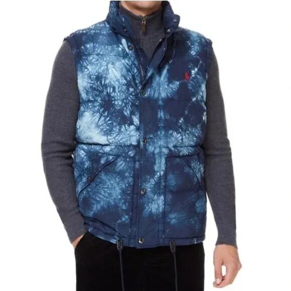 Polo Ralph Lauren Mens Convertible Down Puffer Jacket Blue size M Tie Dye - Picture 9 of 12